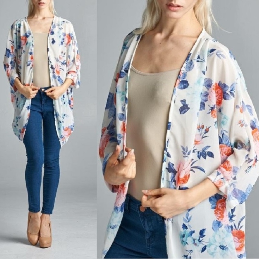 Floral Print Chiffon Beach Kimono Cardigan Top